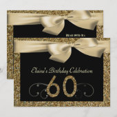 Black Gold Bow 60th Woman's Birthday Invitation Kaart (Voorkant / Achterkant)