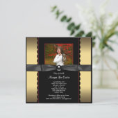 Black Gold Bow Foto Afstuderen Aankondiging (Staand voorkant)