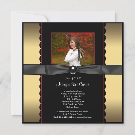 Black Gold Bow Foto Afstuderen Aankondiging (Voorkant)