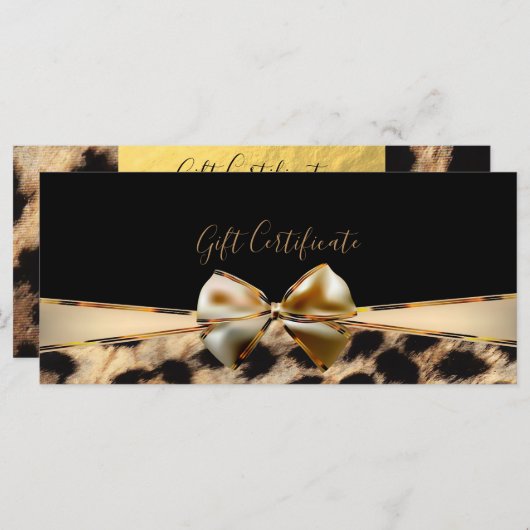 Black Gold Bow Leopard Cheetah Cadeaubon (Voorkant / Achterkant)