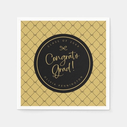 Black Gold Bows Congrats Afstudeerder Afstudeerfee Servet (Voorkant)