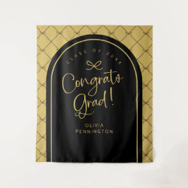 Black Gold Bows Congrats Afstudeerder Foto Achterg Wandkleed