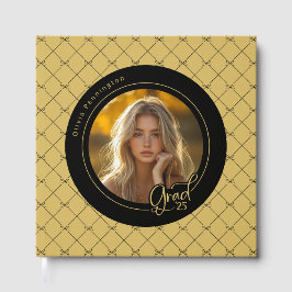 Black Gold Bows Elegant Modern Photo Afstudeerder Gastenboek