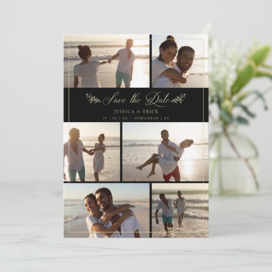 Black Gold Branches Chic Collage 6 Foto's Wedding (Staand voorkant)