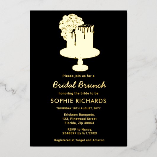 Black Gold Bridal Brunch Luncheon Folie Folie Uitnodiging (Voorkant)