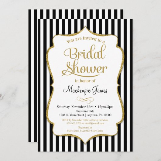 Black Gold Bridal Shower Uitnodiging legant (Voorkant / Achterkant)