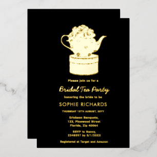 Black Gold Bridal Tea Party Folie Invitation Folie Uitnodiging