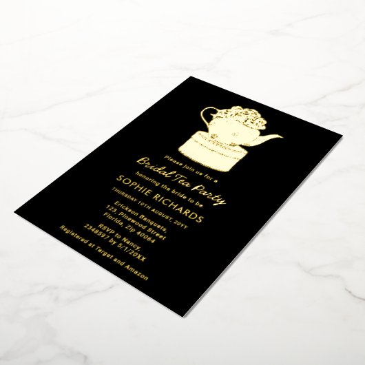 Black Gold Bridal Tea Party Folie Invitation Folie Uitnodiging (Gedraaid)
