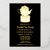 Black Gold Bridal Tea Party Folie Invitation Uitnodiging (Voorkant)