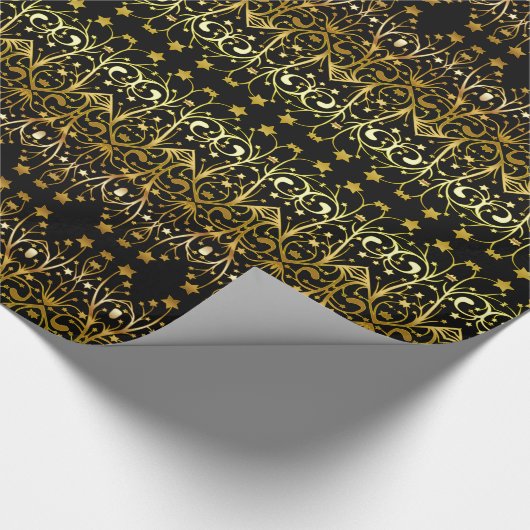 Black Gold Brown Elegant Chic Stars Patroon Cadeaupapier (Hoek)
