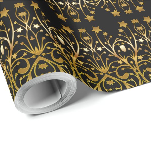 Black Gold Brown Elegant Chic Stars Patroon Cadeaupapier (Rol Hoek)