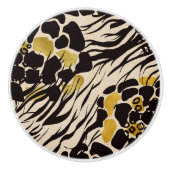 Black Gold Brown Zoo Animals Safari Print Party Keramische Knop (Voorkant)