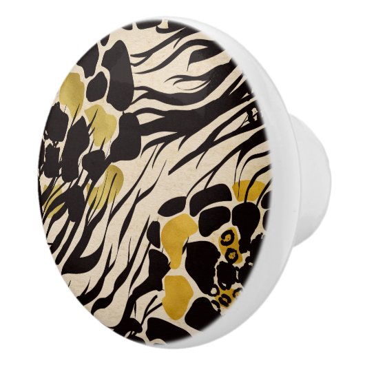 Black Gold Brown Zoo Animals Safari Print Party Keramische Knop (Rechts)