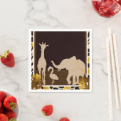 Black Gold Brown Zoo Animals Safari Print Party Servet (Insitu)