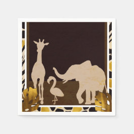 Black Gold Brown Zoo Animals Safari Print Party Servet