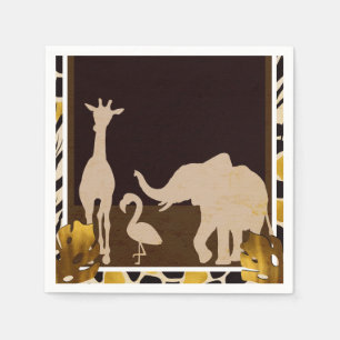 Black Gold Brown Zoo Animals Safari Print Party Servet