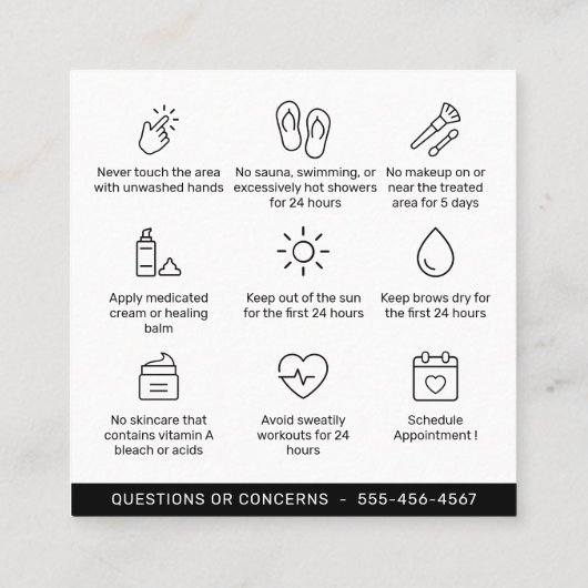 Black Gold Brows Natercare PMU Brow Instructions Vierkante Visitekaartje (Achterkant)