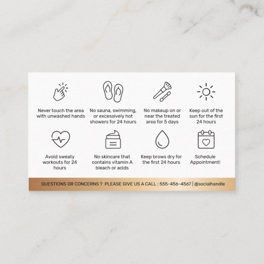 Black Gold Brows Natercare PMU Brow Instructions Visitekaartje (Achterkant)