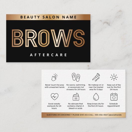 Black Gold Brows Natercare PMU Brow Instructions Visitekaartje (Voorkant / Achterkant)