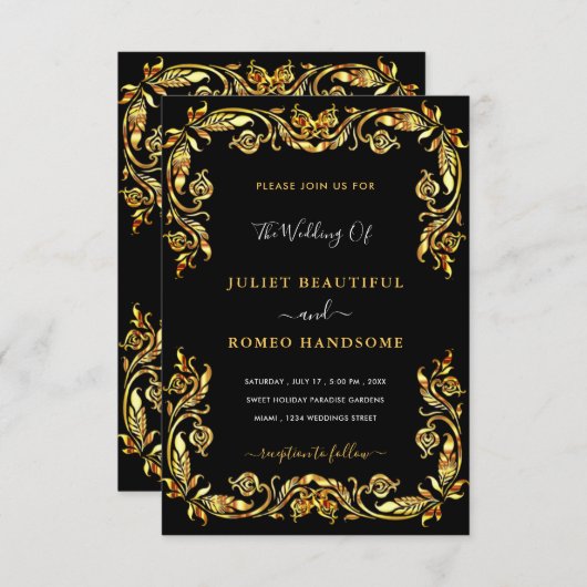 Black Gold bruiloft uitnodiging Sjabloon uw ontwer (Voorkant / Achterkant)