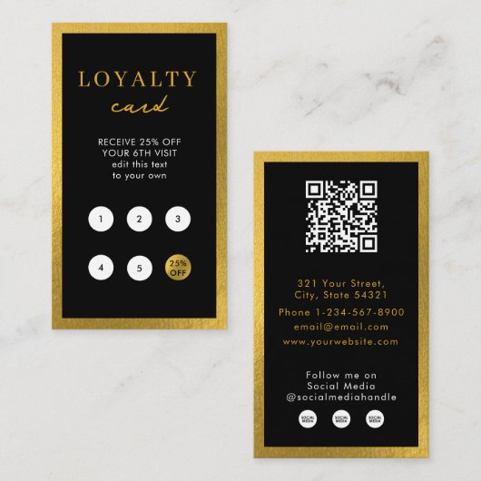 Black Gold Business Eenvoudige QR-code Loyaliteit Visitekaartje (Voorkant / Achterkant)