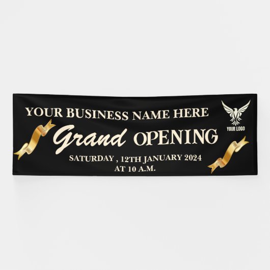 Black & Gold Business Logo Grand Opening Spandoek (Horizontaal)