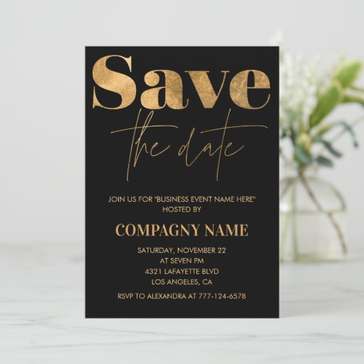 Black Gold Business-uitnodiging Save the date Kaart (Staand voorkant)