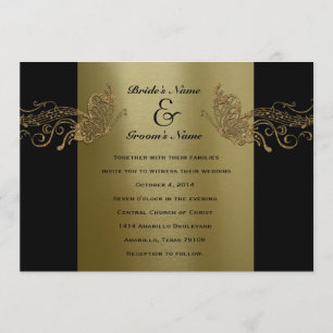 Black Gold Butterfly Music Wedding Invitations Kaart
