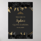 Black Gold Butterfly Quinceañera Welcome Sign. Poster (Voorkant)