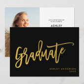 Black Gold Calligraphy Script Afstuderen Photo Par Kaart (Voorkant / Achterkant)