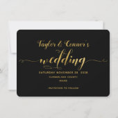 Black & Gold Calligraphy Wedding Save the Date Kaart (Achterkant)
