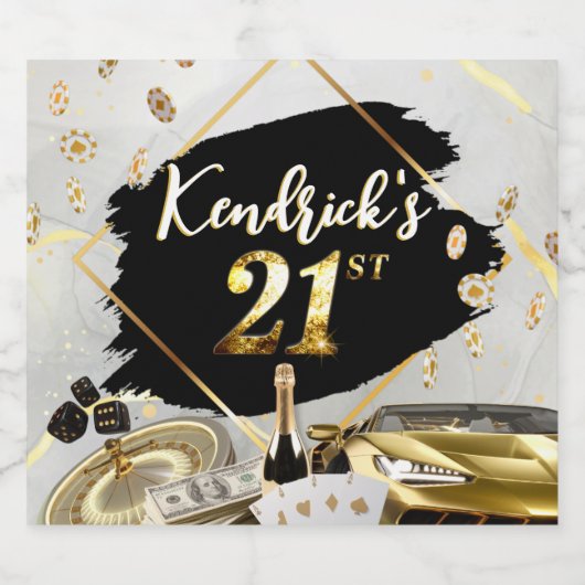 Black & Gold Casino, Luxe auto, 21e verjaardag Bier Etiket (Enkel label)