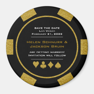 Black Gold Casino Poker Chip Wedding Save the Date Magneet