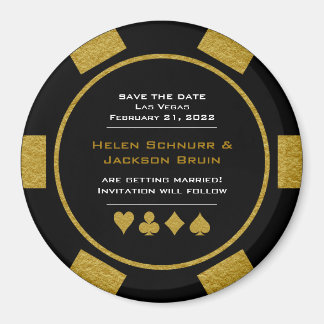 Black Gold Casino Poker Chip Wedding Save the Date Magneet