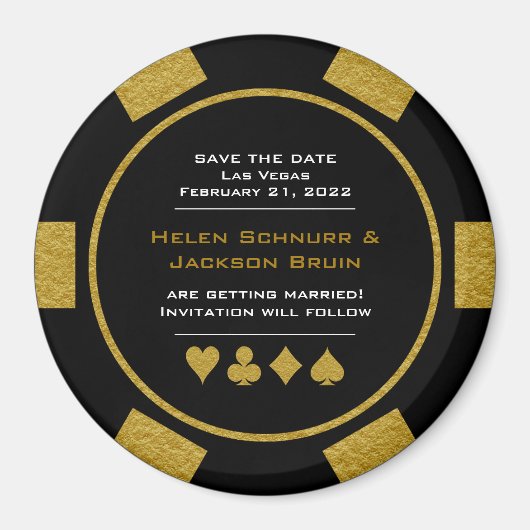 Black Gold Casino Poker Chip Wedding Save the Date Magneet (Voorkant)