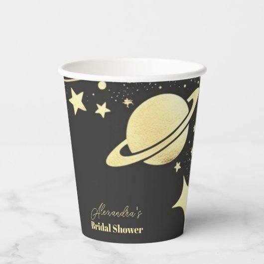 Black Gold Celestial Crescent Moon Vrijgezellenfee Papieren Bekers (Achterkant)