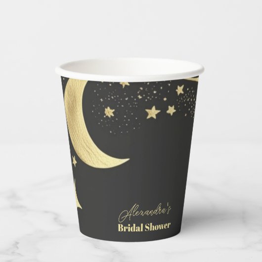Black Gold Celestial Crescent Moon Vrijgezellenfee Papieren Bekers (Voorkant)