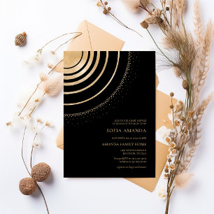 Black & Gold Celestial Mandala Baby shower Kaart