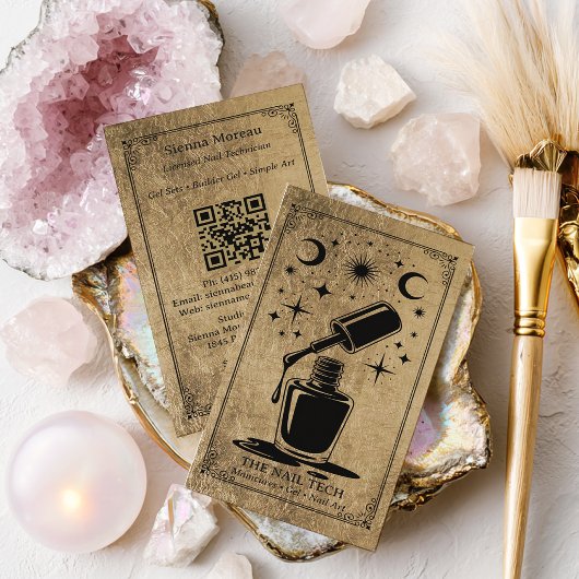 Black Gold Celestial Tarot Nagelstylist QR Code Visitekaartje