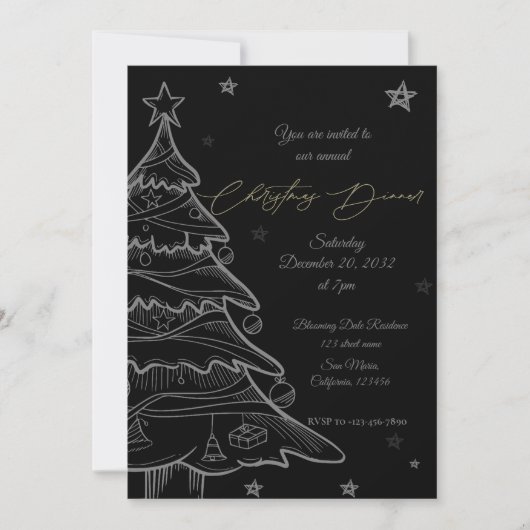 Black Gold Chalkboard Kerstdiner Uitnodiging (Voorkant)