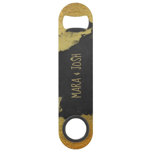 *~* Black Gold Chalkboard Wedding Bartender Speed Flessenopener (Achterkant)