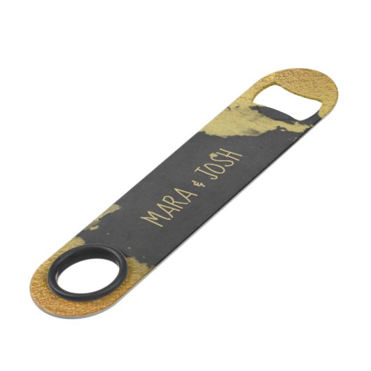 *~* Black Gold Chalkboard Wedding Bartender Speed Flessenopener (Achterkant Gekanteld)