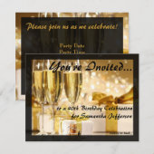 Black Gold Champagne 40th Birthday Party Kaart (Voorkant / Achterkant)