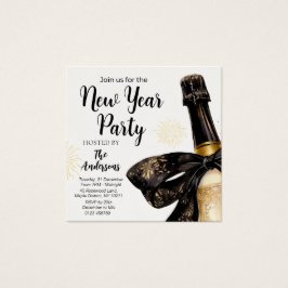 Black Gold Champagne Cheers New Years Eve Party Vierkante Visitekaartjes