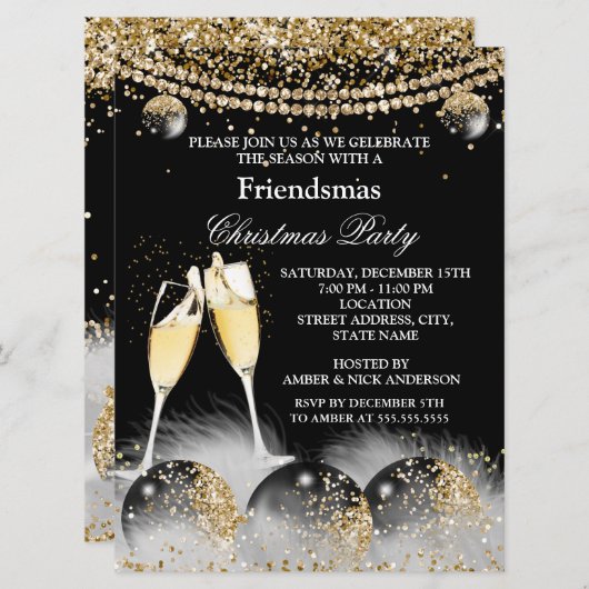 Black Gold Champagne Friendsmas kerstfeest Kaart (Voorkant / Achterkant)