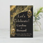 Black & Gold Champagne Ice Bucket Engagement Party Kaart (Staand voorkant)