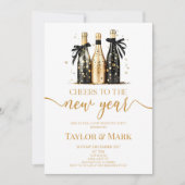 Black Gold Champagne juicht oudejaarsavond feest Kaart (Voorkant)