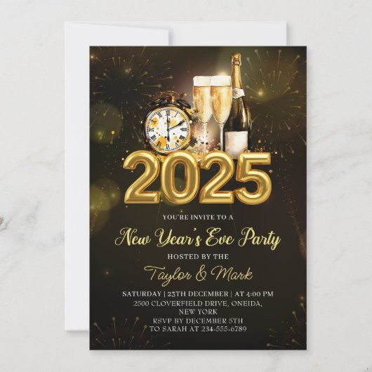 Black Gold Champagne juicht oudejaarsavond feest Kaart (Voorkant)