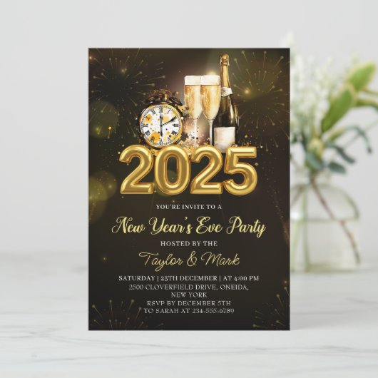 Black Gold Champagne juicht oudejaarsavond feest Kaart (Staand voorkant)