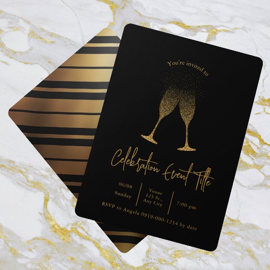 Black & Gold Champagne Theme Party  Kaart